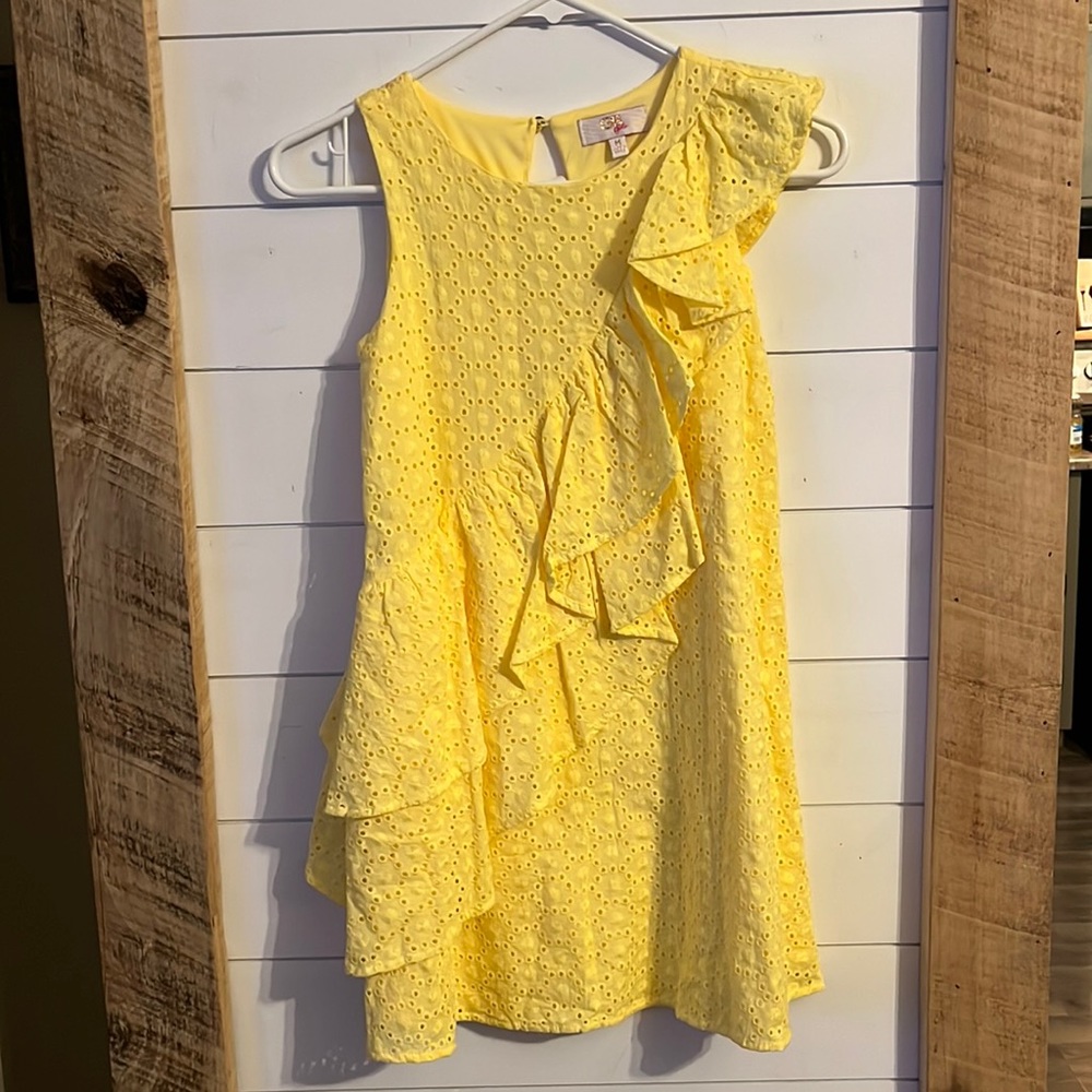 Girls Gianni Bini GB Girl Yellow Eyelet Ruffle Dress M Med 8 10 Easter Spring